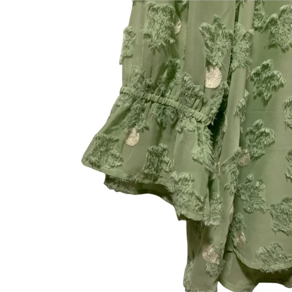 Flouncy Breezy Sheer Green Pokadot Blouse XL - Picture 5 of 6